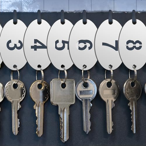 Hicarer 50 Pcs Metal Numbered Tags 1-50 Stainless Steel Number ID Key Tags with Holes Numbered Key Rings Chain(Oval) - style: Oval