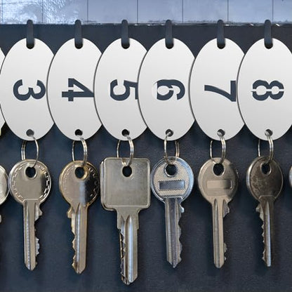 Hicarer 50 Pcs Metal Numbered Tags 1-50 Stainless Steel Number ID Key Tags with Holes Numbered Key Rings Chain(Oval) - style: Oval