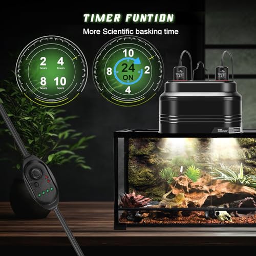 MECESOR Reptile Dual Light Fixture with Dimming Switch and Timer, Deep Dome Reptile Heat Lamp Fixture Double UVB Light Fixture, Double Dome Lamp Fixture for Basking Heat Bulb for Terrariums - style: Timer Switches