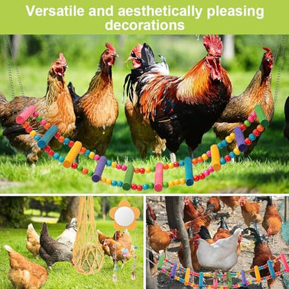 7 Pack Chicken Toys for Coop Accessories, Chicken Xylophone Toy, Chicken Mirror, Chicken Ladder Bridge, Coop Swing, Vegetable Hanging Chicken Feeder, Chewing Foraging Toys, Gifts for Hens