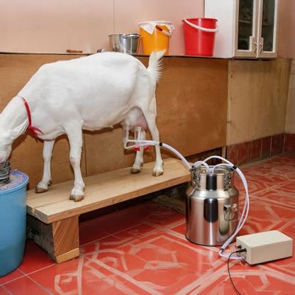 5L/14L Automatic Pulsation Vacuum Goat Milker, Portable Electric Sheep Milking Machine with Food Grade Silicone Tube & Stainless Steel Milk Bucket (L) - size: L