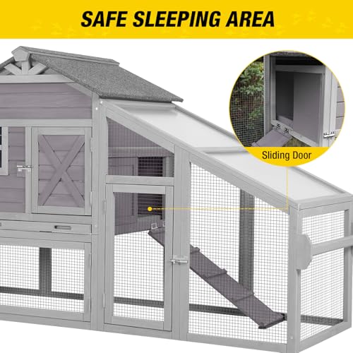 Aivituvin Chicken Coop Mobile Chicken House on Wheels Expandable Wooden Poultry Cage with Large Nesting Box Leakproof Pull-Out Tray Rabbit Hutch Bunny Cage,UV-Resistant Roof (Grey，AIR32) - size: 73.4"L x 27.9"W x 43.2"H