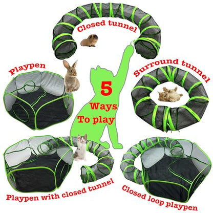 Small Animal Playpen Guinea Pig Hedgehog Cage Rabbit Cage with Fun Surround Tunnel Breathable & Transparent Pop Open Exercise Yard Fence with Top Cover Anti Escape - color: Upgrade