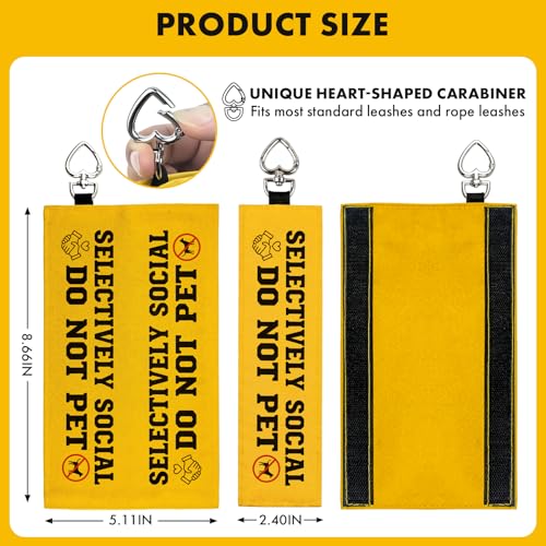 Yellow Dog Leash Sleeve Selectively Social Do Not Pet Warning Wrap, Double Sided Highly Visible Pet Safety Sign with Heart Hook, Canvas Lead Attachment for Dog Training Outdoor Walking - color: Selectively Social