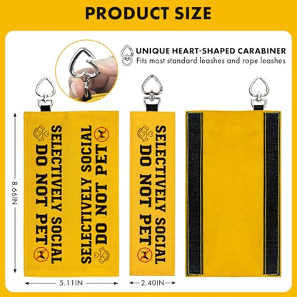 Yellow Dog Leash Sleeve Selectively Social Do Not Pet Warning Wrap, Double Sided Highly Visible Pet Safety Sign with Heart Hook, Canvas Lead Attachment for Dog Training Outdoor Walking - color: Selectively Social
