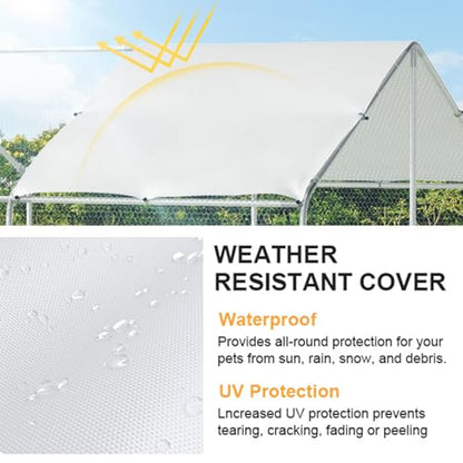 Morngardo Chicken Coop Large Metal Run for 10 Chickens Walk in Yard Poultry Cage Hen House with Waterproof Cover (64 Square Feet) - size: 117.6"L x 78.0"W x 78.0"H
