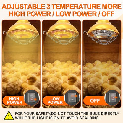 Hanging 350 Watt Heat Lamp for Chickens with Carbon Fiber Bulb for Indoor&Outdoor Used with Two-Temperature Adjustable for Chicks, Duck, Pet House, Poultry Professional Waterproof Heater (350 Watt) - size: 350 Watt