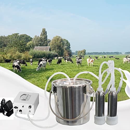 7L Cow Battery Milking Machine,Rechargeable Battery & Adjustable Suction Pulsation Vacuum Electric Milker,Portable Automatic Breast Pump with 2 Teat Cups Stainless Steel Bucket for Goats - size: 7L Cow Battery