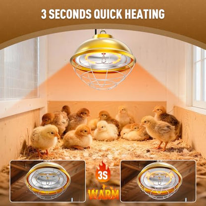 300 Watt Heat Lamp for Chicken Coop, Hanging Chicken Coop Heater, Carbon Fiber Bulb Waterproof Coop Heater with 2 Heating Levels, Chicken Warmer Lamp for Indoor Poultry Pet House Livestock Greenhouse - size: Small Coop Heater