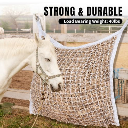 4 PCS Slow Feed Hay Net for Horses, Large Capacity Hay Bags for Horses Goats Sheep Donkey Trailer Full Day Feeding, Easy to Fill and Hang, White, 35 x 31 Inch - size: 4PCS-White
