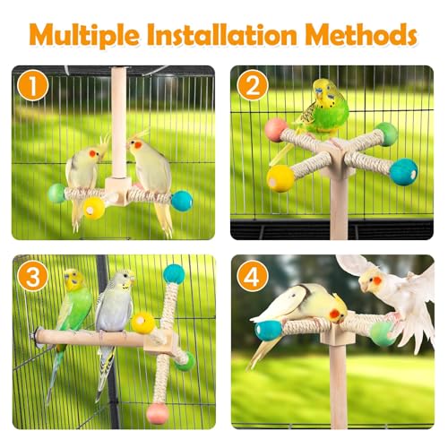 FrgKbTm Rotating Bird Perches Toy, Interactive Spinning Parrot Parakeet Toys, Wooden Exercise Stand Bird Cage Accessories for Budgies,Cockatiels,Small Birds - color: Rotating Bird Swing Toys