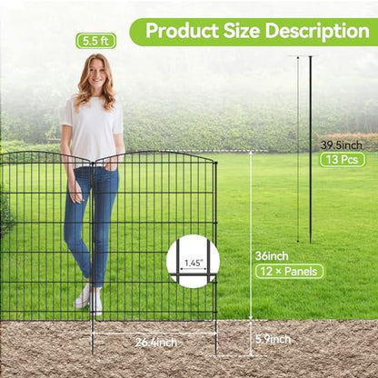 INJOPEXI Decorative Garden Fence 12 Panels 26ft (L)×36in (H) Garden Fences with 12 Panels Rustproof Wire No Dig Rabbit Animal Barrier Fencing Rabbit Dog Fence for Yard Patio Outdoor - Without Gate - size: 12 Panels 26ft(L)-36"(H) - Without Gate