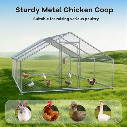 Large Metal Chicken Coop Run with Roosting Perch, Outdoor Waterproof & UV-Resistant Cover for Chickens, Ducks, Rabbits, and Hens in Yard or Farm Use Spire Roof (13.1'Wx19.7'Lx 6.5'H) - size: 236.0"L x 157.5"W x 78.0"H