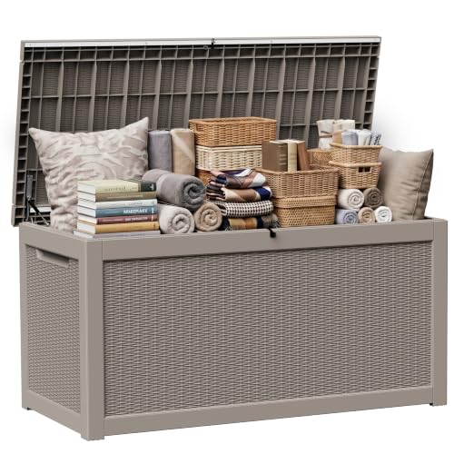 EasyUp 320 Gallon Deck Box, Large Deck Box for Indoor and Outdoor,Waterproof Storage Boxs for Patio Furniture,Garden Tools,Cushions, Lockable and UV Resistant,Easy to Install(Grey) - color: Grey, size: 320 Gallon