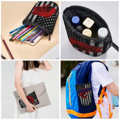 Fishing American flag Standing Pencil Case Cute Telescopic Stationary Pouch with Zipper Large Capacity Stand up Pen Bag Portable Makeup Holder for School Office Supplies - color: Fishing
