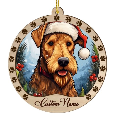 Personalized Airedale Terrier Ornament, Airedale Terrier Christmas Ornament, Custom Name Airedale Terrier Dog Suncatcher for Christmas Tree - color: Airedale Terrier