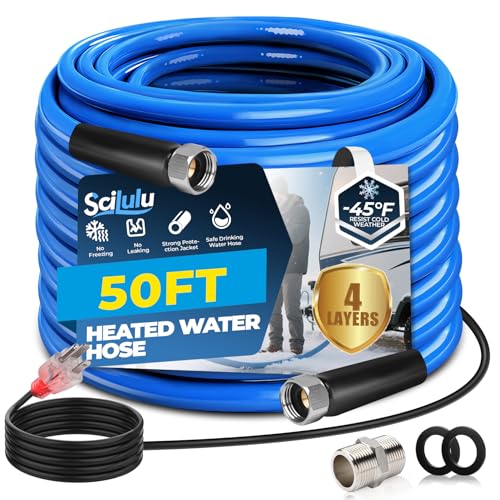 50FT Heated Water Hose for RV, Freeze Protection to -45°F, Lead-Free & BPA-Free, Safe Hose for Campers, Gardening, Livestock, Home Use - size: 50ft