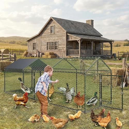 Metal Chicken Coop with Cover, Metal Chicken Run with 3 Doors, Chicken Runs for Yard, Poultry Cage for Rabbit Duck Goose, Black, 120" x40" x40" - color: black