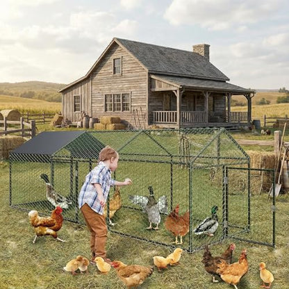 Metal Chicken Coop with Cover, Metal Chicken Run with 3 Doors, Chicken Runs for Yard, Poultry Cage for Rabbit Duck Goose, Black, 120" x40" x40" - color: black