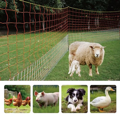 Electric Premium Poultry Netting Fence 59”H x 98.5’L - Versatile Portable Electric Fencing for Flying Chicken Sheep Goats Deer Hogs Dogs, Used in Backyards Homesteaders Farms and Ranches, PK2 - size: 59”H x 98.5’L x 2