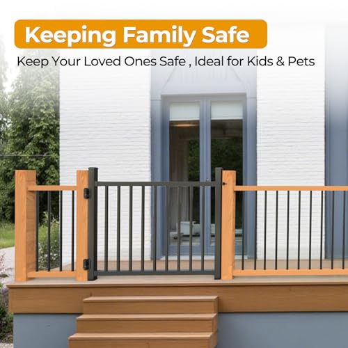36"x45" Aluminum Deck Fence Gate Outdoor | with Auto-Closing Hinges and Latch, 3/4" Round Black Powder Coated for Patios Railing Indoor & Outdoor