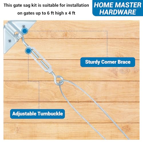 HOME MASTER HARDWARE Anti Sag Gate Kit for Wooden Fence Repair, Zinc Plated Steel, Anti-sag Gate Hardware Kit - Turnbuckle, Hooks, Heavy Cable, Screws -1 Pack - color: Zinc, size: 1 Pack