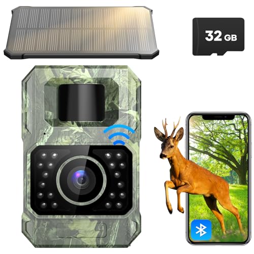 Assark Solar Trail Camera 48MP 30FPS, WiFi Bluetooth Game Camera with Motion Activated 0.2s Trigger, Night Vision Motion Activated IP66 Waterproof for Wildlife Scouting with 32GB Micro SD Card - color: Grey