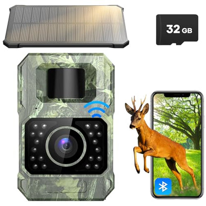 Assark Solar Trail Camera 48MP 30FPS, WiFi Bluetooth Game Camera with Motion Activated 0.2s Trigger, Night Vision Motion Activated IP66 Waterproof for Wildlife Scouting with 32GB Micro SD Card - color: Grey