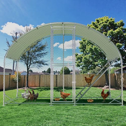 Large Metal Chicken Coop, Chicken Runs for Yard with Cover, Arch Roof Chicken Coop, Outdoor Chicken Pen, Heavy Duty Galvanized Steel Frame, Waterproof Cover, 10 x 6.5 x 6.5 FT - size: 10' x 6.5'