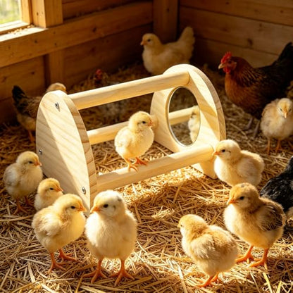 Pine Chicken Perch with Mirror, Strong Chick Jungle Gym Roosting Bar, Chicken Toys for Coop and Brooder, Training Perch Toys for Large Bird, Parrot, Macaw, Hens (Small) - size: Small