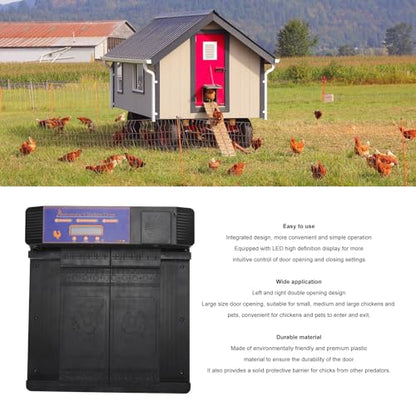 Smart LED Screen Automatic Chicken Coop Door with Timer, Chicken Coop Door Double Open Design for Poultry Breeders and Backyard Livestock Keepers