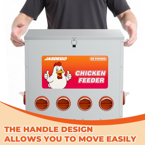 6 Ports Automatic Chicken Feeder 85 Pounds Large Gravity Fed Chicken Feeder with Latch & Handle for Chickens Bantams Pheasants Poultry Coop Weatherproof - size: 6 Ports (85-120 LBS)