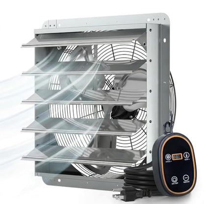 Amico 20" Smart Shutter Exhaust Fan with Thermostat & 8 Speed, 3800 CFM (Up To 5500 Sq.Ft), 70W Commercial EC Motor, Wall Mount Warehouse/Barn/Greenhouse/Workshop Vent Fan, Plug & Play, FCC - size: 20 inch