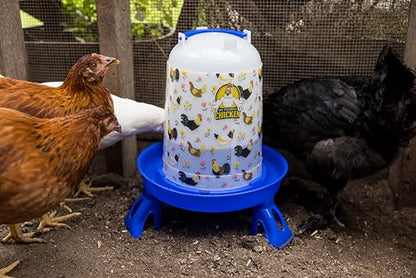 My Favorite Chicken 4kg Feeder & 5L Drinker with Legs - Large Chicken Feeder & Waterer, Floral Design, BPA-Free, Easy Clean, Blue