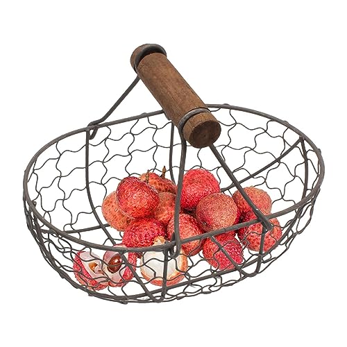 DUDOK Egg Basket, Iron+Wood Wire Egg Basket, Farmhouse Design, Black, Rectangular, Sturdy, Holds 12 Eggs, Comfortable Handle, Decorative, Kitchen, Dining Room, Living Room