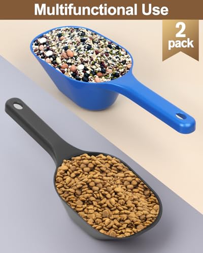 Dog-Cat Food-Scoop Measuring-Cup,1 Cup Capacity Versatile Plastic Pet Food Scoop with Measuring Lines 1 Cup and 1/2 Cup for Precise Portion Control (2, Black and Blue) - color: Black and Blue