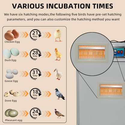 XKV 88 Egg Large Incubator with Automatic Egg Turning,Temperature Control and Humidity Control,Hatching Eggs,Chicken,Ducks,Poultry,with a Viewing Window,Easy to use - size: 88 Egg-152L