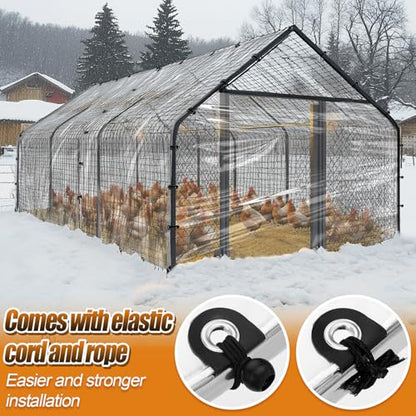 6.6x10ft Chicken Coop Covers Accessories for Winter - Easy to Install Waterproof Chicken Run Tarp with Elastic Cords & Rope