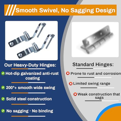 2-Pack T-Post Gate Hinge Kit for Chain Link Fence, Galvanized Steel 1-5/8" Female Hinge Pins with Hardware, 200+° Swing Easy Installation for Farm Garden Backyard Gate