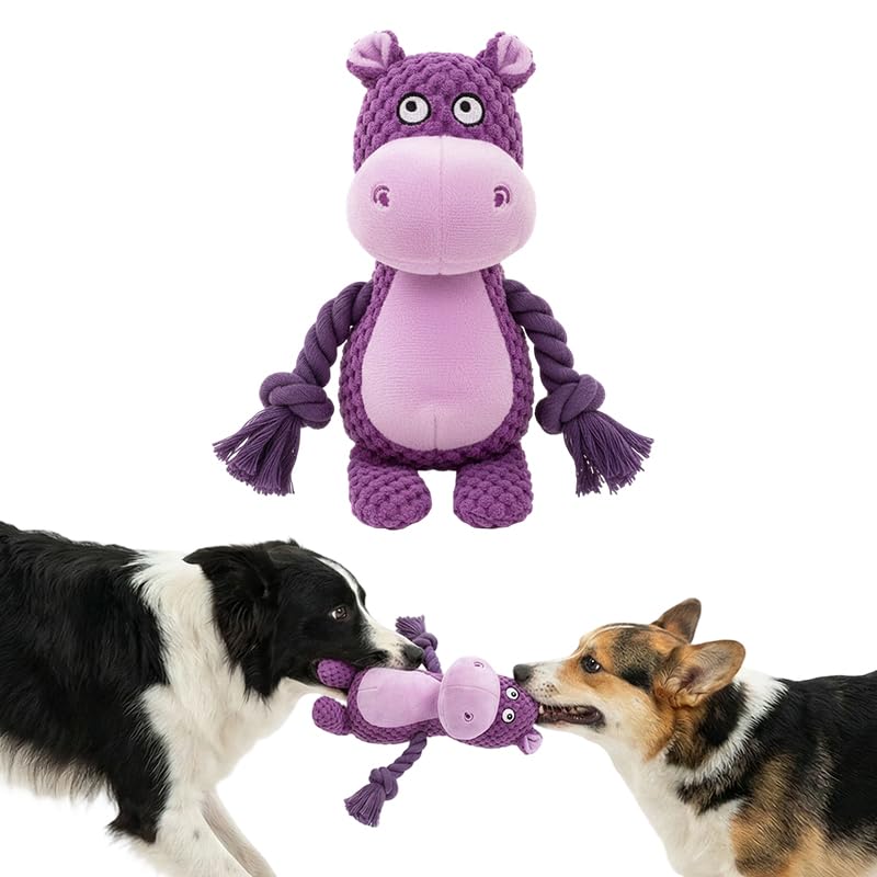 Plush Dog Chew Toys,2026 New Squeaky Dog Toy for Aggressive Chewers, Indestructible Dog Toy for Small Medium Large Dogs to Keep Them Busy Puppy Teething Toy (Hippopotamus) - color: Hippopotamus