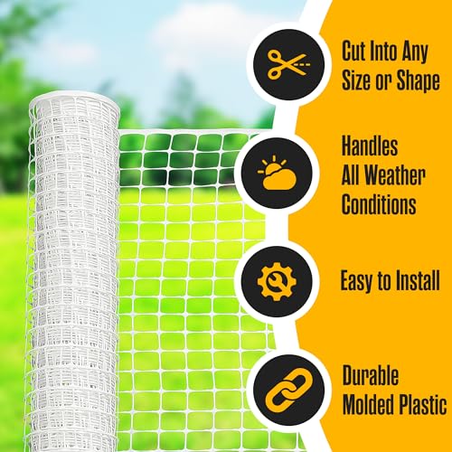 Houseables Plastic Fence, Plastic Mesh Fence, Mesh Fencing, Deer Netting, Cat Netting, Temporary, Wire Fencing, Balcony, Pets, Garden, Chicken, Poultry, Dogs, Construction, Yard, White, 4 x 50 FT Roll - color: White