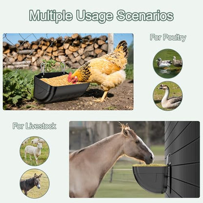 Goat Feeders Hanging, Chicken Waterer Feeder Trough for Poultry Livestock (6 * 3.5 Quart Black) - size: 6*3.5 Quart