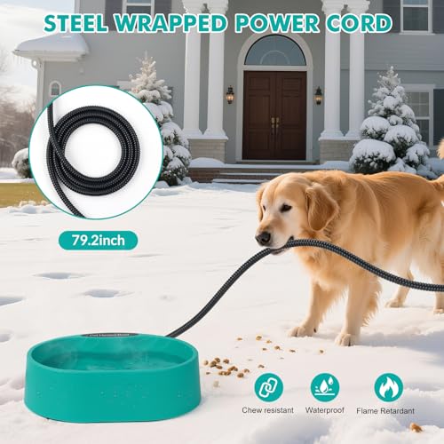 Large Heated Pet Water Bowl for Dogs, 3.7L Heated Dog Bowl Outdoor Heated Water Bowl for Cats,Chicken, Heated Dog Water Bowl -Keep Water Warm in Winter,35W Thermostatic Control and Anti Chew Cord - size: Oval 3.7 Litres