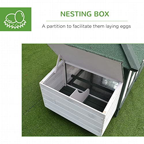 PawHut 77" Wooden Chicken Coop with Nesting Box, Cute Outdoor Hen House with Removable Tray, Ramp Run, for Garden Backyard, Green - color: Green