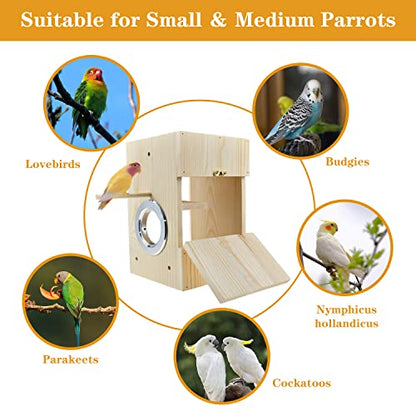 Bird Nest Box Parakeet Breeding Nest Box Bird Nest House Wooden Acrylic Transparent Breeding Box for Finch Lovebirds Cockatiel Budgie Conure Parrot - size: Small