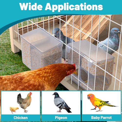 Automatic Chicken Feeder, Hanging Food Dispenser for Chicken Coop, No Waste Feeder with 2 Holes, Coop Accessories for Keep Food Dry & Keep Coop Tidy
