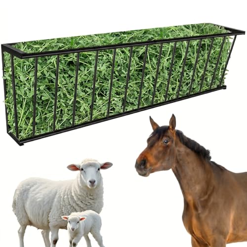 60'' Metal Wall Mount Hay Feeder, 65 Gallon Livestock Feeder for Goats Horses Cattle, Indoor Outdoor Hay Rack Blanket Holder - size: 60 Inch