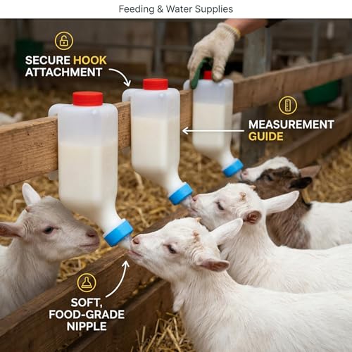 5 Pack Goat Bottles for Feeding Baby Goats, 500ml Hanging Lamb Bottle with Side-Mount Hook, Food-Grade Plastic Nursing Bottle for Lambs, Piglets, Puppies, Goat Bottles for Feeding Baby Goats, Goa