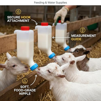 5 Pack Goat Bottles for Feeding Baby Goats, 500ml Hanging Lamb Bottle with Side-Mount Hook, Food-Grade Plastic Nursing Bottle for Lambs, Piglets, Puppies, Goat Bottles for Feeding Baby Goats, Goa