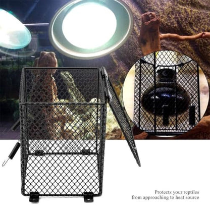 Hffheer Heater Guard Anti-Scald Reptile Heating Lamp Shade Heat Lamp Light Mesh Cover Day Night Ceramic Light Bulb Heating Lampshade(Cubiod)